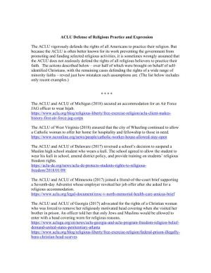 ACLU Defense of Religious Practice and Expression