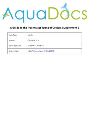 A Guide to the Freshwater Fauna of Ceylon. Supplement 2
