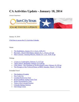CA Activities Update - January 18, 2014