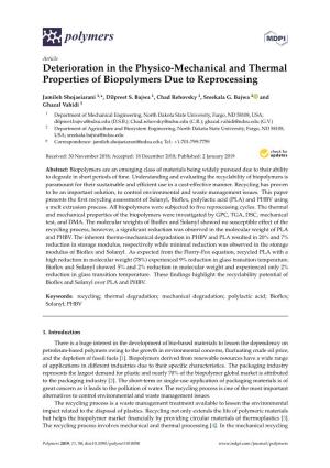 Deterioration in the Physico-Mechanical and Thermal Properties of Biopolymers Due to Reprocessing