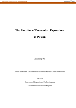 The Function of Pronominal Expressions