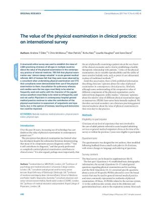 The Value of the Physical Examination in Clinical Practice: an International Survey