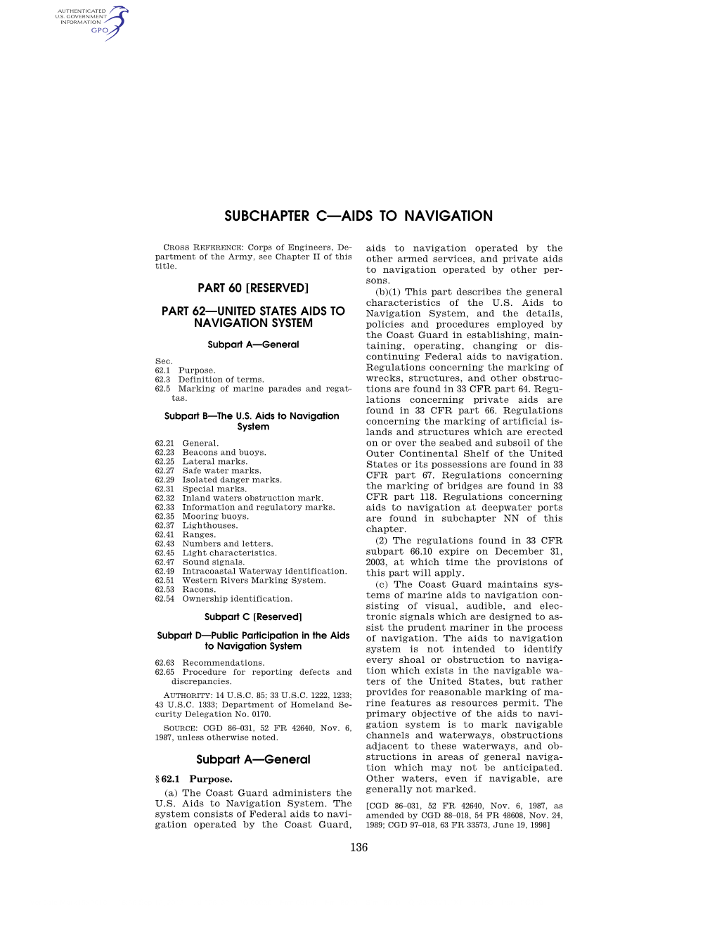 Subchapter C—Aids to Navigation