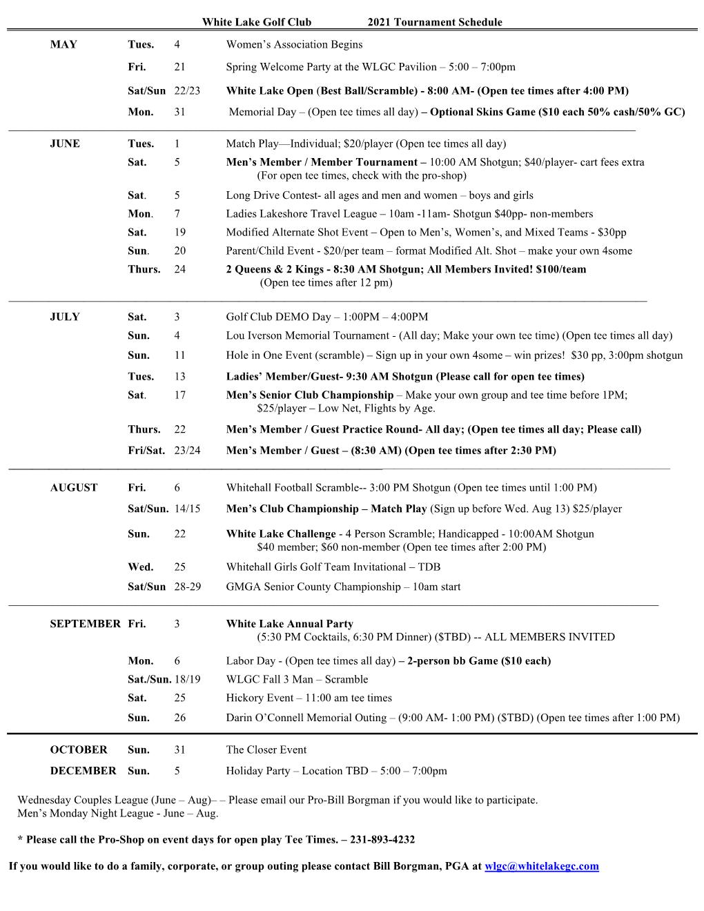 Tournament Schedule