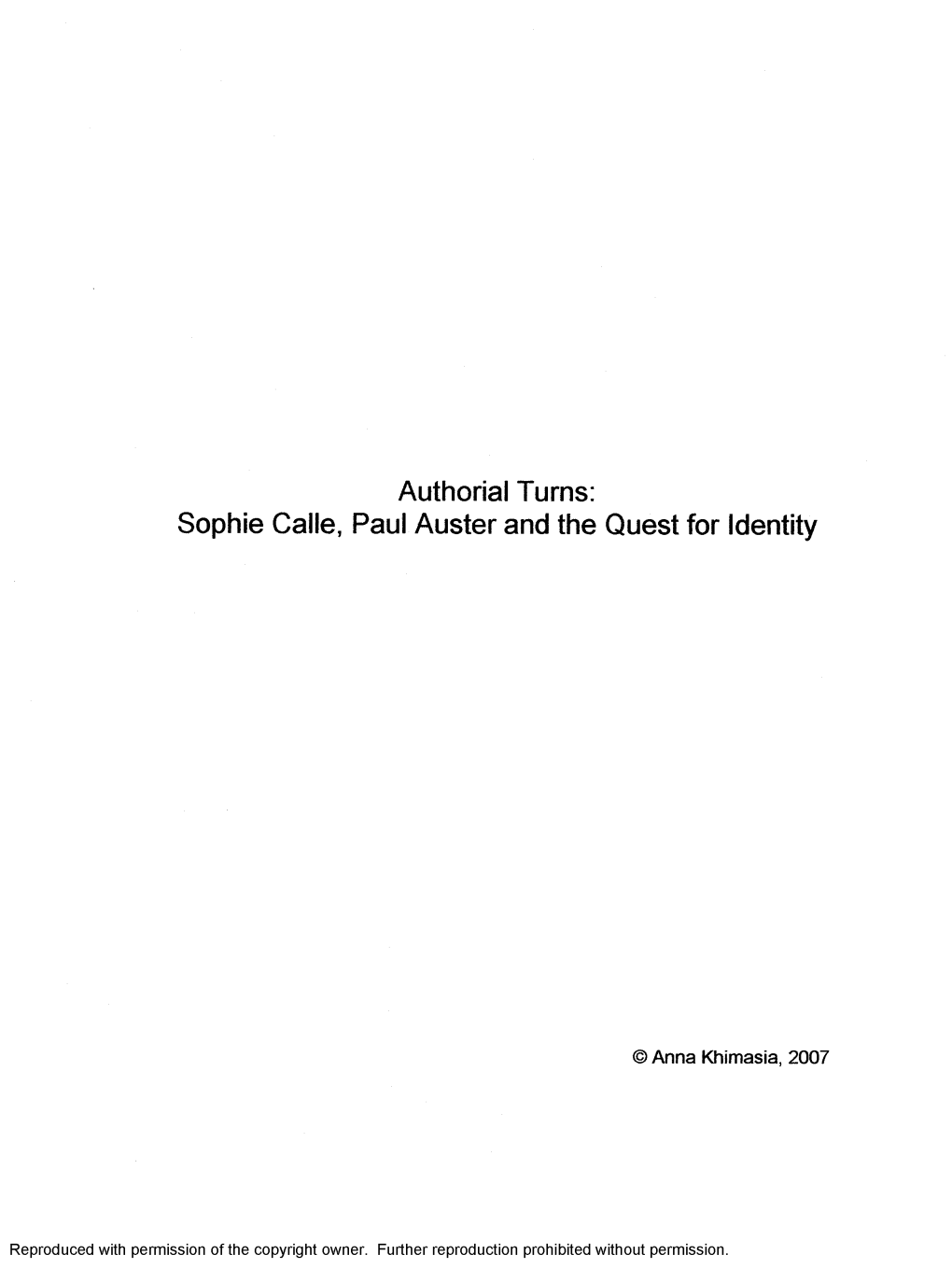 Authorial Turns: Sophie Calle, Paul Auster and the Quest for Identity