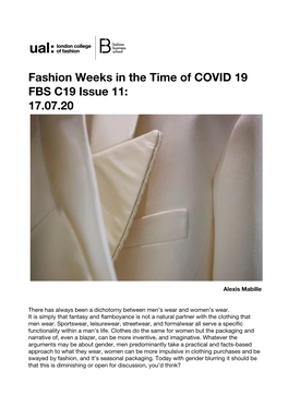 Fashion Weeks in the Time of COVID 19 FBS C19 Issue 11: 17.07.20!