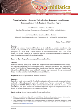Narrativa Seriada E Questões Étnico-Raciais: Telenovela Como Recurso Comunicativo De Visibilidade Da Etnicidade Negra1