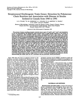 Streptococcal Erythrogenic Toxin Genes: Detection by Polymerase Chain Reaction and Association with Disease in Strains Isolated in Canada from 1940 to 1991 S