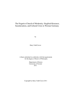 Siegfried Kracauer, Secularization, and Cultural Crisis in Weimar Germany