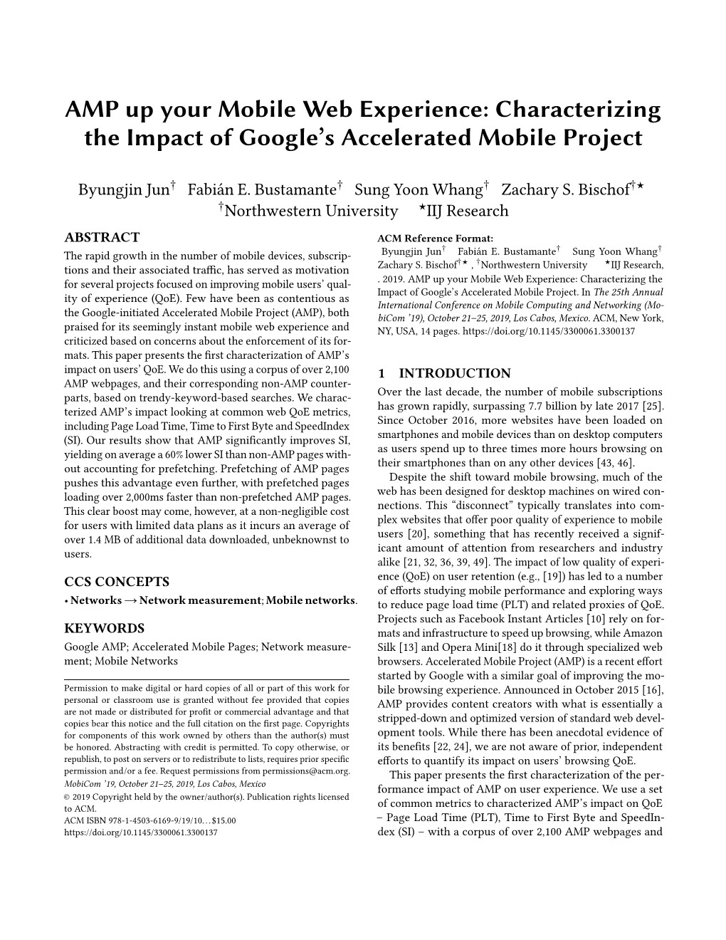 AMP up Your Mobile Web Experience: Characterizing the Impact of Google’S Accelerated Mobile Project