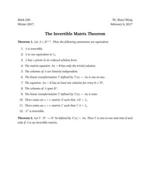 The Invertible Matrix Theorem