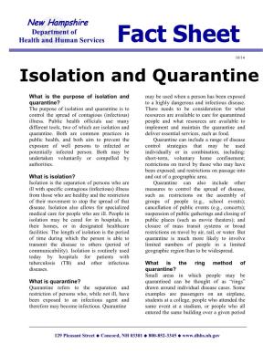Isolation and Quarantine
