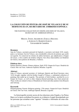 La Colección De Pintura De José De Velasco Y De Su Hermano Juan, Secretario De Ambrosio Espínola