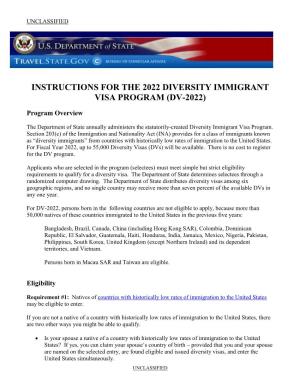 Instructions for the 2022 Diversity Immigrant Visa Program (Dv-2022)