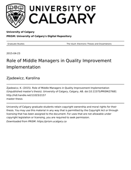 Role of Middle Managers in Quality Improvement Implementation