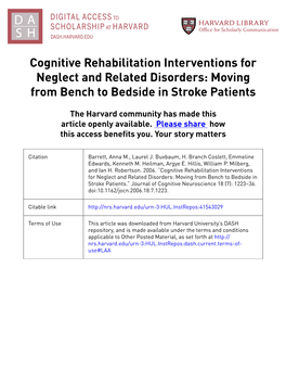 Cognitive Rehabilitation Interventions for Neglect and Related Disorders: Moving from Bench to Bedside in Stroke Patients