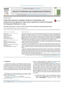 Integration Between Orthodox Medicine, Homeopathy and Acupuncture for Inpatients: Three Years Experience in the ﬁrst Hospital for Integrated Medicine in Italy