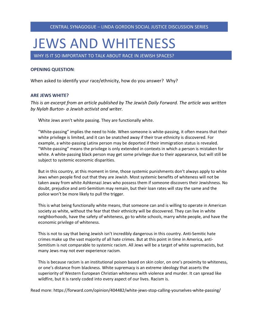 Jews and Whiteness Why Is It So Important to Talk About Race in Jewish Spaces?