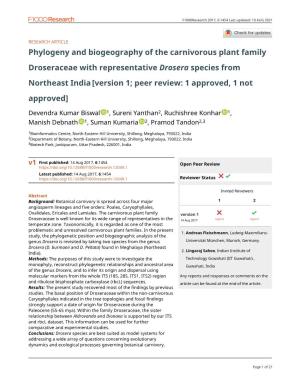 Phylogeny and Biogeography of the Carnivorous Plant Family Droseraceae with Representative Drosera Species From