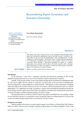 Reconsidering Esport: Economics and Executive Ownership