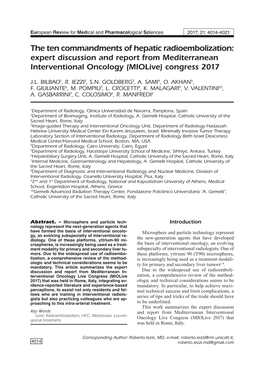 The Ten Commandments of Hepatic Radioembolization: Expert Discussion and Report from Mediterranean Interventional Oncology (Miolive) Congress 2017