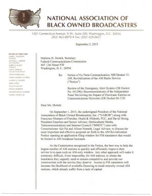 Letter Was Presented to the Commissioner Signed by the Ceos of 50 Minority Owned AM Radio Licensees, Collectively Owning 140 AM Stations.'