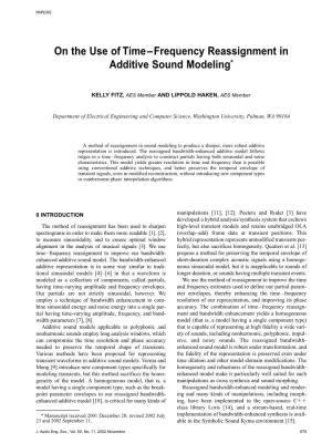 On the Use of Time–Frequency Reassignment in Additive Sound Modeling*