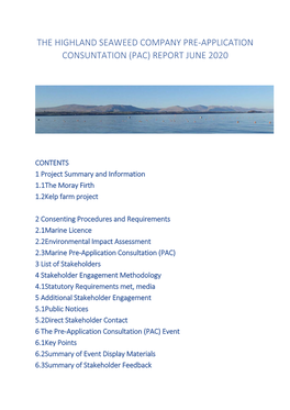 The Highland Seaweed Company Pre‐Application Consuntation (Pac) Report June 2020