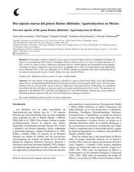 Dos Especies Nuevas Del Género Boletus (Boletales: Agaricomycetes) En México
