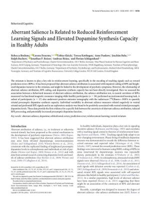 Aberrant Salience Is Related to Reduced Reinforcement Learning Signals and Elevated Dopamine Synthesis Capacity in Healthy Adults