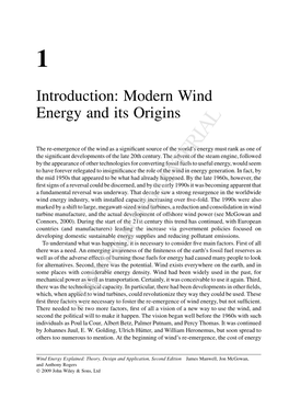 Introduction: Modern Wind Energy and Its Origins
