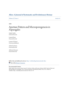 Aperture Pattern and Microsporogenesis in Asparagales Sophie Nadot Université Paris-Sud