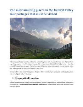 The Most Amazing Places in the Kumrat Valley Tour Packages That Must Be Visited