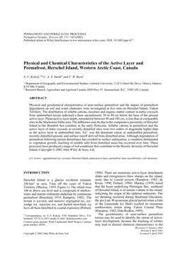 Physical and Chemical Characteristics of the Active Layer and Permafrost, Herschel Island, Western Arctic Coast, Canada