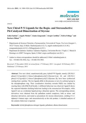 New Chiral PN Ligands for the Regio
