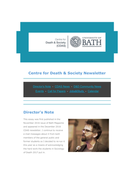 Centre for Death & Society Newsletter Director's Note