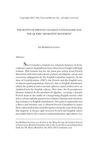 The Roots of French Canadian Nationalism and the Quebec Separatist Movement