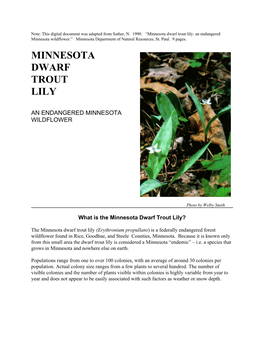 Minnesota Dwarf Trout Lily: an Endangered Minnesota Wildflower.” Minnesota Department of Natural Resources, St