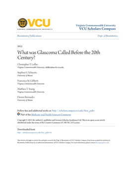 What Was Glaucoma Called Before the 20Th Century? Christopher T