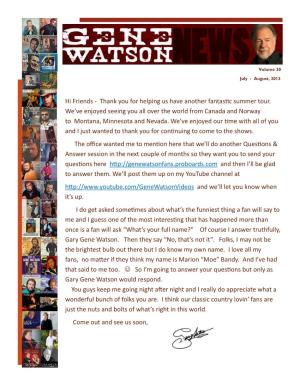 Gene Watson Newsletter / July/August 2013