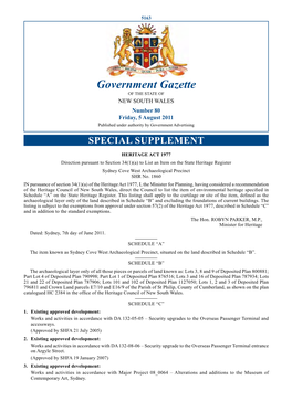 Government Gazette of the STATE of NEW SOUTH WALES Number 80 Friday, 5 August 2011 Published Under Authority by Government Advertising SPECIAL SUPPLEMENT