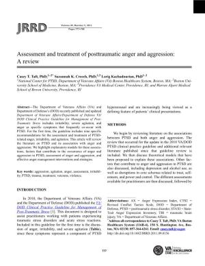 Assessment and Treatment of Posttraumatic Anger and Aggression: a Review