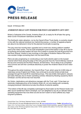 Anderton Boat Lift Poised for Post-Lockdown Lift Off!