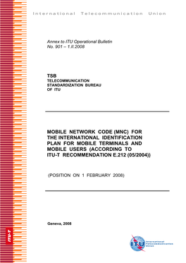 ITU Operational Bulletin No.901 Du1.II.2008
