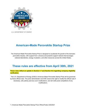 American-Made Perovskite Startup Prize Rules