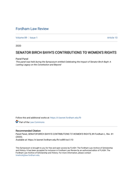 Senator Birch Bayh's Contributions to Women's Rights