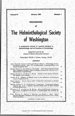 Proceedings of the Helminthological Society of Washington 47(1) 1980