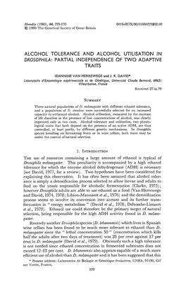 Alcohol Tolerance and Alcohol Utilisation In