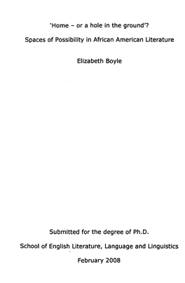 Spaces of Possibility in African American Literature Elizabeth Boyle