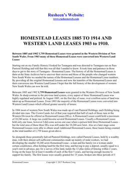 HOMESTEAD LEASES 1885 to 1914 and WESTERN LAND LEASES 1903 to 1910
